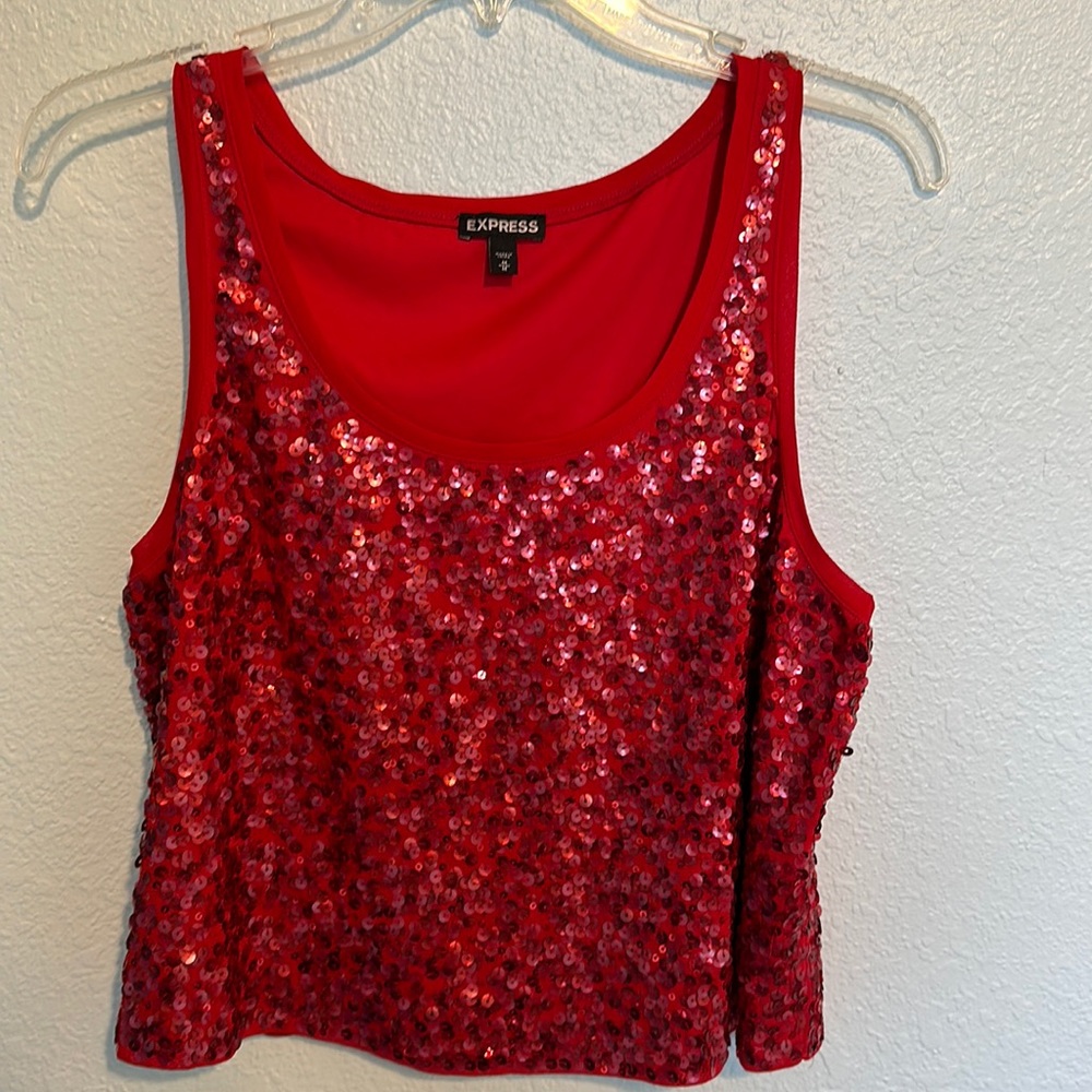 Express Sequins Medium Red Crop Top - image 1